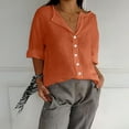 thumbnail image 5 of TODOZO Womens 3/4 Sleeve Button Down Shirts Cotton Linen Roll Up Short Sleeve Tops V Neck Casual Loose Fit Blouses Summer Beach Cotton Tops Tunics Gauze Shirts Lightweight Three Quarter Blouses, 5 of 5
