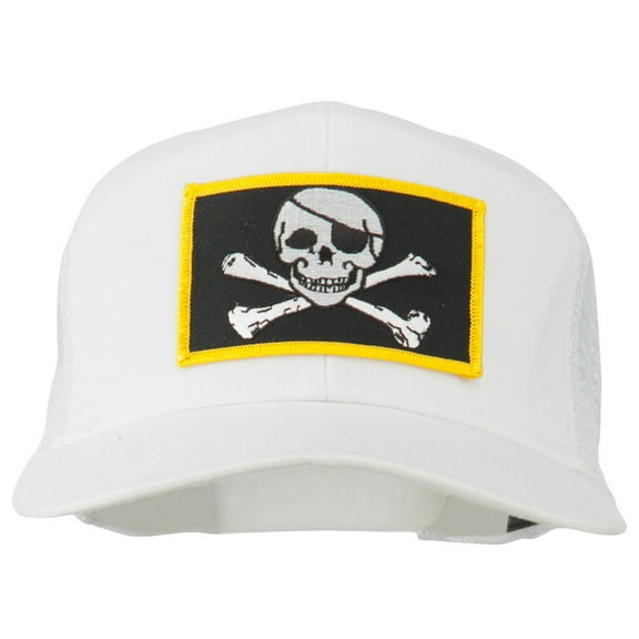 Jolly Roger Skull Patched Mesh Cap - White OSFM
