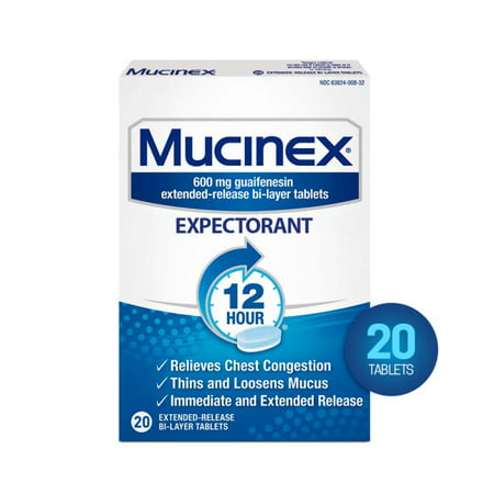 Mucinex 12 Hour Chest Congestion Expectorant Relief Tablets, 20 Count, Thins & Loosens (Best Otc For Congestion And Cough)