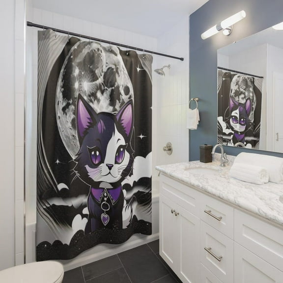 Black Cat Gothic Shower Curtain, Halloween Bathroom Decor, Spooky Home Accessories, Creepy Bathtub Curtain, Witchy Interior Design, Gothic 60x72in