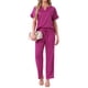 thumbnail image 2 of INSPIRAR CHIC Pijamas de Satén para Mujeres, Camisa de Manga Corta con Cuello en V y Pantalones Largos, Conjunto de Ropa de Casa Suave, S Color Rosa Fucsia, 2 of 6