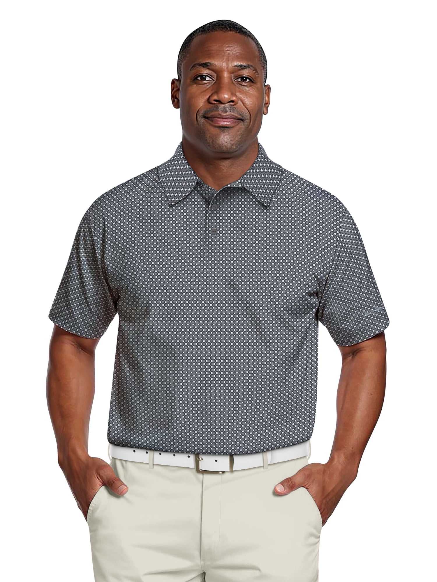 Ben Hogan Men's & Big Men's Performance Allover Geo Print Short Sleeve Golf Polo Shirt, Sizes S-5XL