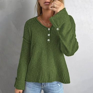 jjayotai Womens Sweater Clearance Women Casual Soild Long Sleeve Button Knit Pullover V-neck Sweater Coat