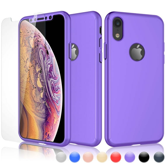 Cases for Apple iPhone XS Max / iPhone XS / iPhone XR / iPhone X, Njjex Ultra Thin Hard Slim Case Full Protective With Tempered Glass Screen Protector Case Cover -Purple
