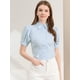 thumbnail image 2 of INSPIRE CHIC Camisa abotonada de oficina de trabajo de algodón con cuello de manga abullonada para mujer Azul claro M, 2 of 6