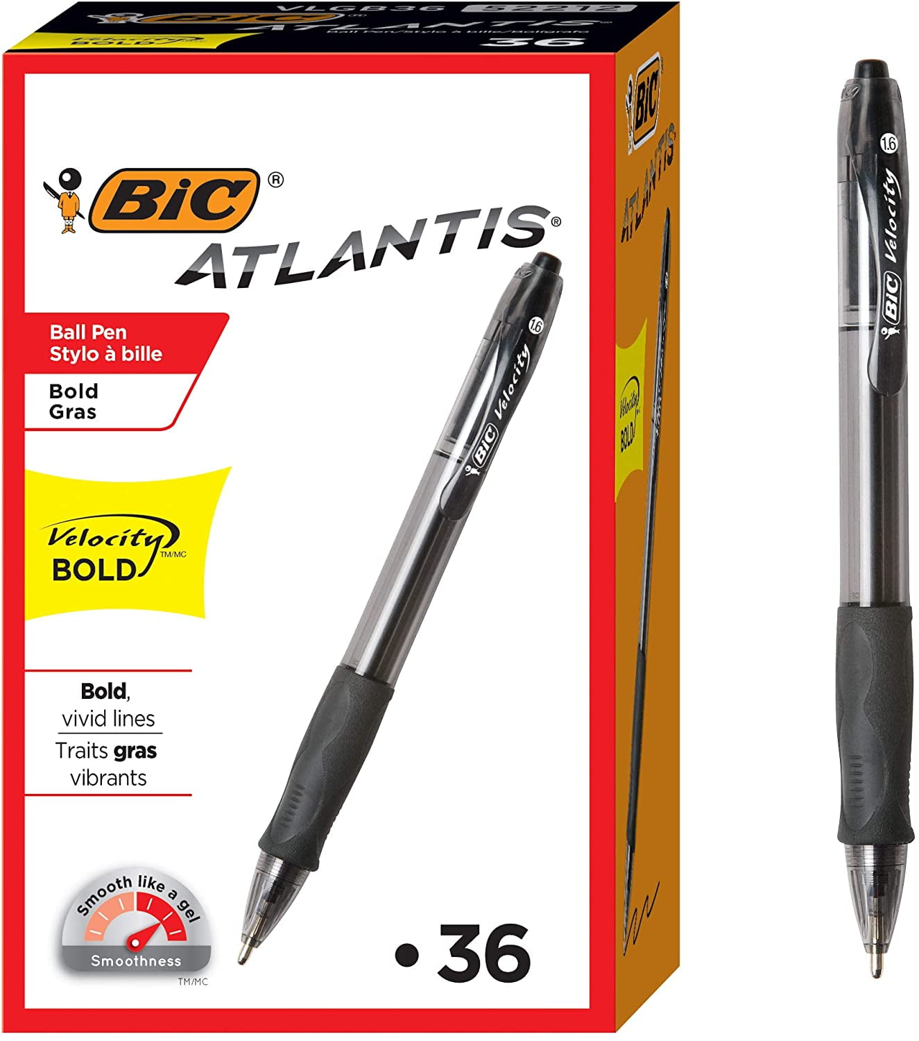 36-Count Bold Point Black BIC Velocity Bold Retractable Ballpoint Pen 1.6mm 