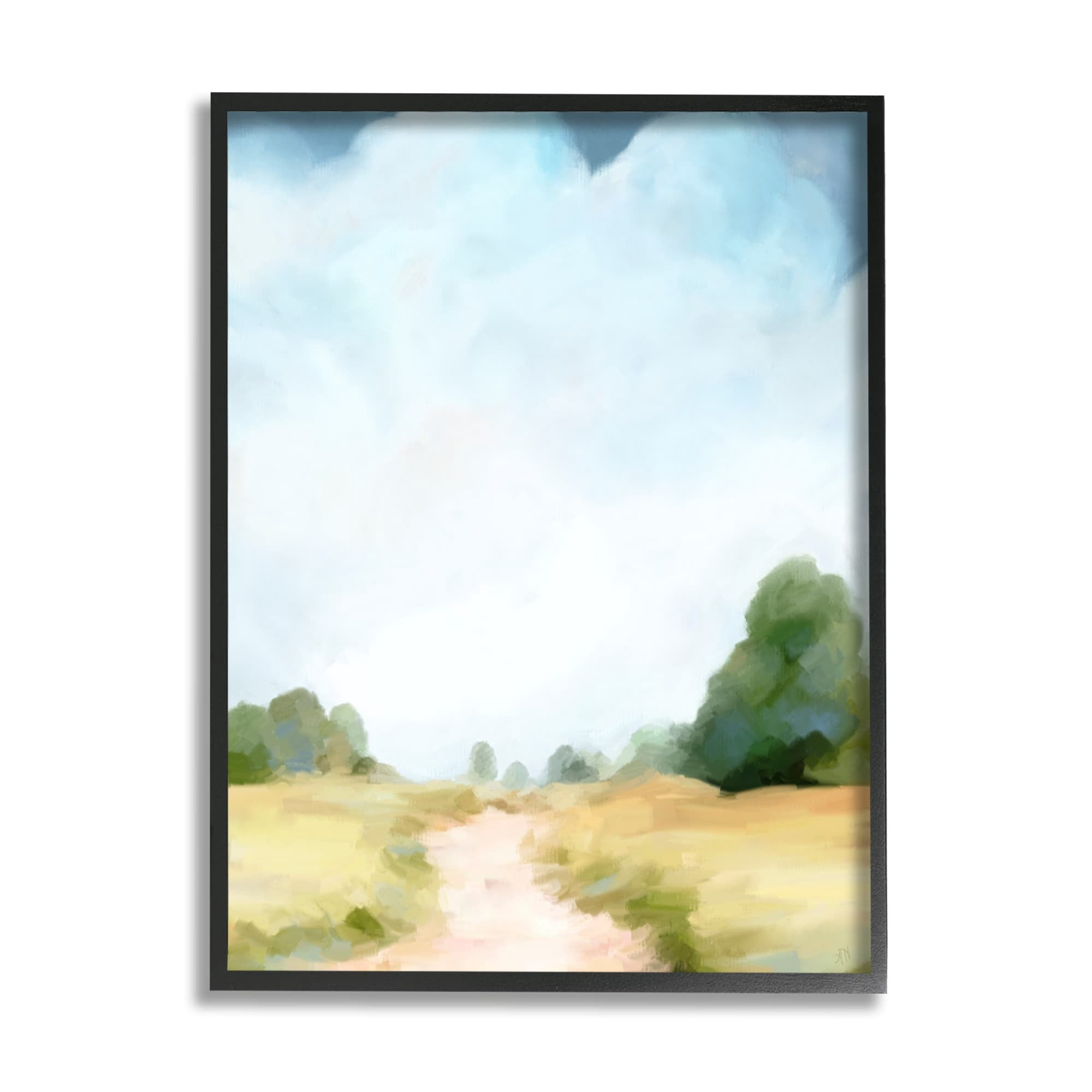 Stupell Industries Rural Country Path Abstract Trees Puffy Clouds Painting Black Framed Art Print Wall Art, Design by Amy Hall