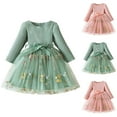 thumbnail image 5 of Odeerbi Toddler Girls Floral Embroidered Tulle Dress Long Sleeve Rib Knit Dress Cute Party Princess Dresses Spring Fall Ruffled Lace Mesh Bow Dress Toddler Girls Clothes, 5 of 5