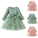 thumbnail image 5 of Odeerbi Niñas Floral Bordado Tul Vestido Manga Larga Rib Knit Vestido Fiesta Princesa Vestidos Primavera Otoño Ruffled Encaje Malla Lazo Vestido, 5 of 5