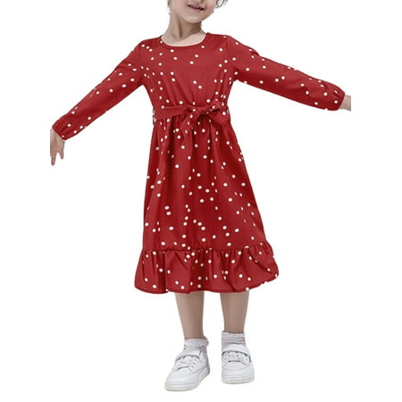 

Eyicmarn Mommy and Me Matching Clothes Mom Kid Girls Dots Print Ruffle Dress with Belt Baby Girls Romper Skirt
