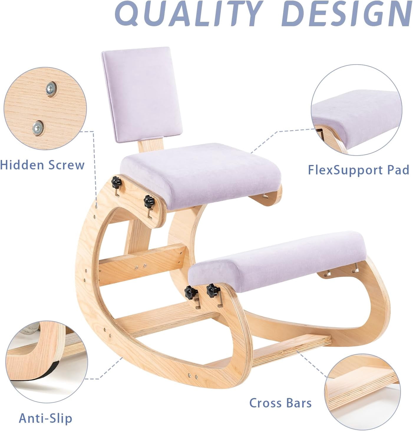 ANHDAH Ergonomic Kneeling Chair with Back Support Back Pain Relief for Oome, Office, Meditation, Study, and Cross-Legged Seating Purple