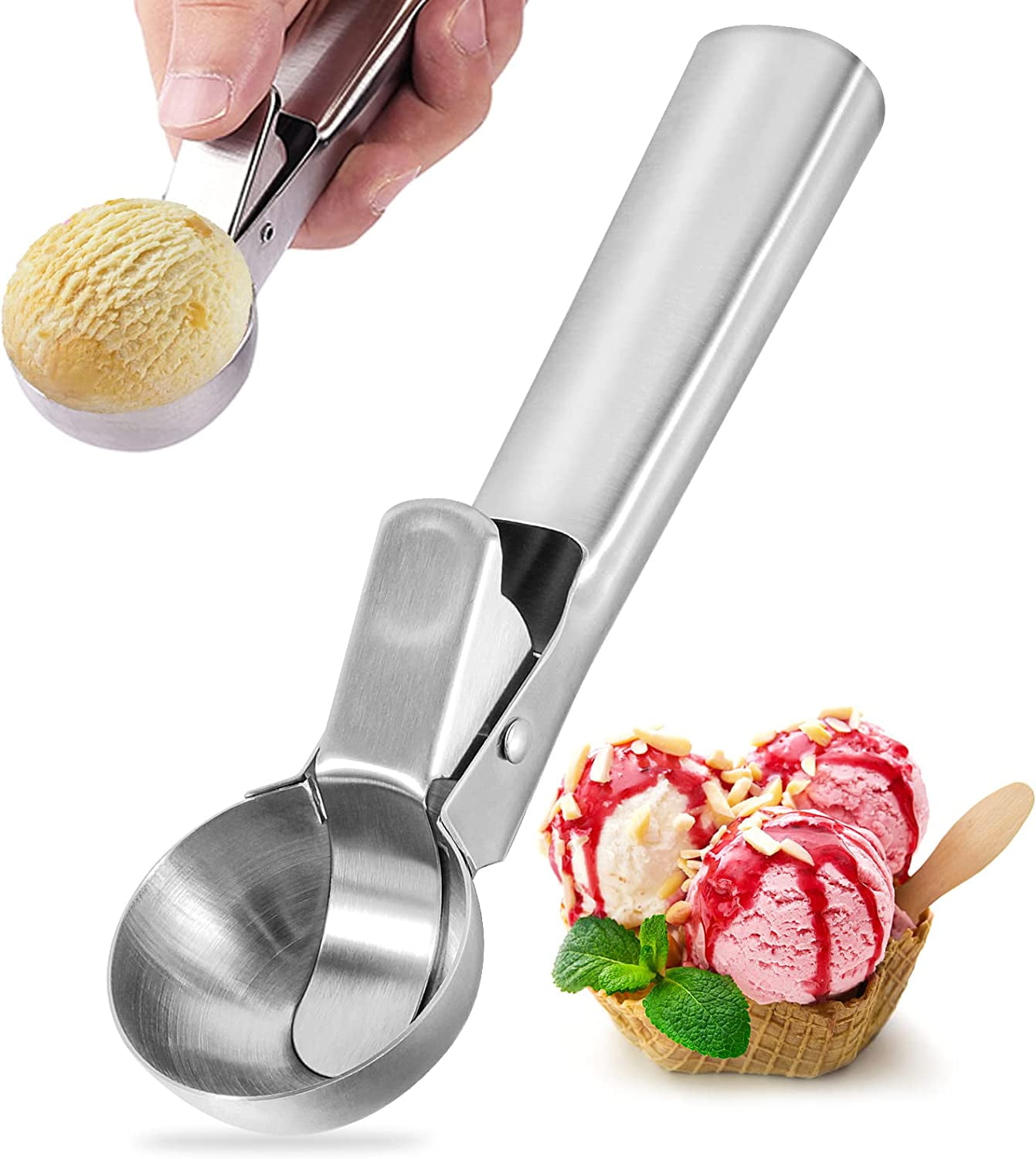 Premium Ice Cream Scoop With Trigger Ice Cream Scooper Stainless Steel,  Heavy Duty Metal Icecream Scoop Spoon Dishwasher Safe, Perfect For Frozen  Yogurt, Gelatos, Sundaes, Medium Silvery - Temu
