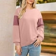 thumbnail image 2 of Women's Lightweight Crewneck Sweatshirts Patchwork Loose Baggy Pullovers Long Sleeve Casual Workout Fall Tops (M, Pink), 2 of 6