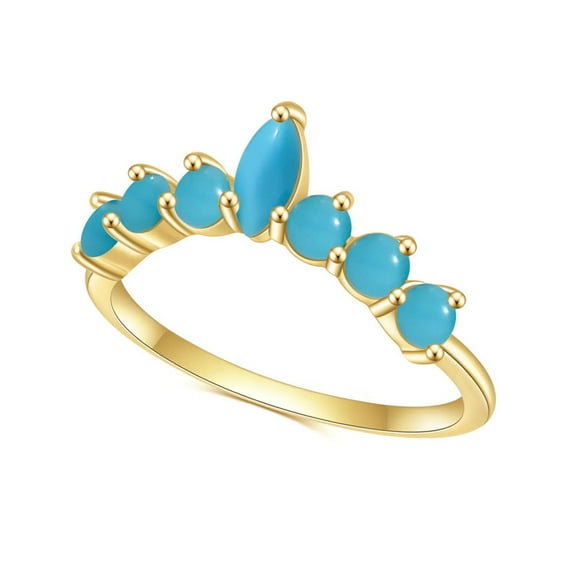 6x3mm Marquise and Round Cabochon Lab-Created Turquoise Half Eternity Prong-Set Wedding Band Ring in 925 Sterling Silver – Elegant Jewelry for Women