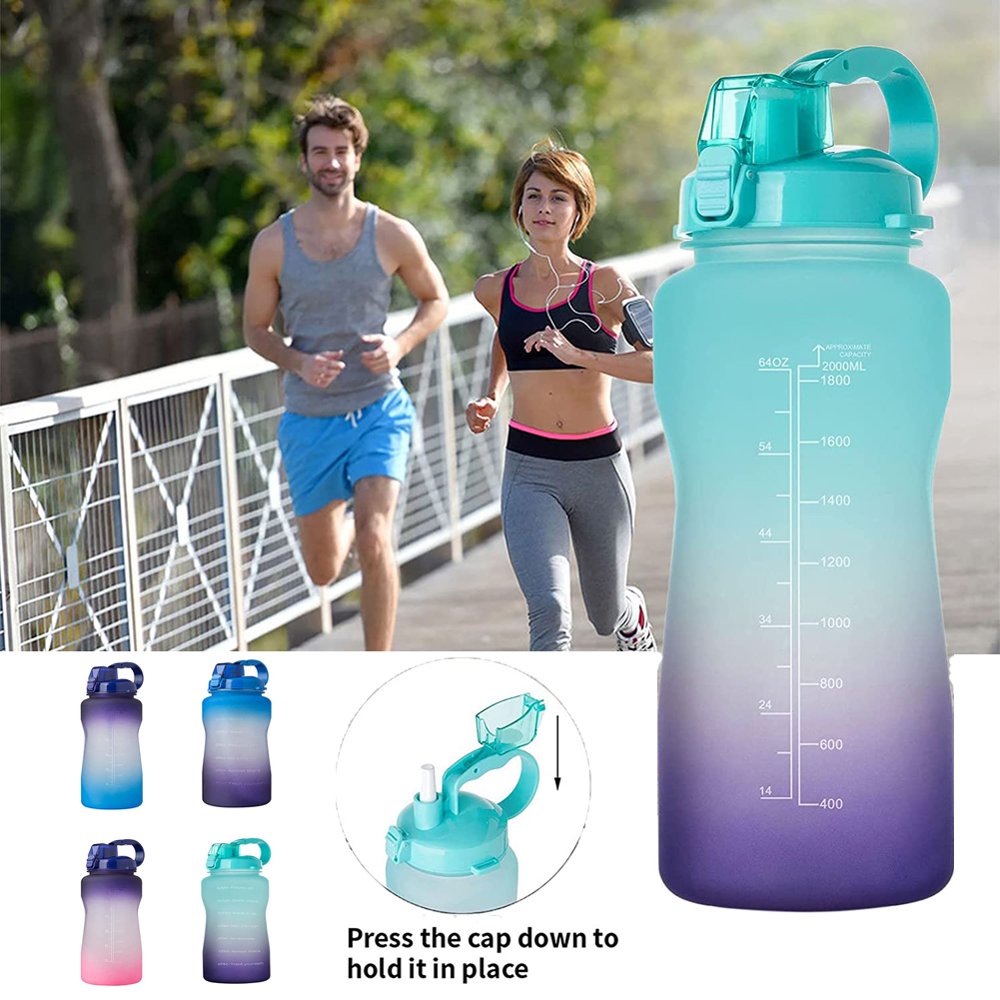 Cheers.US Drinking Cups 2000ML Large Capacity Gradient Water Bottle