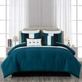 thumbnail image 2 of Chezmoi Collection Luxury Pleated Striped Comforter Set, Oversized King, Teal/Black/White, 8-Piece, 2 of 9