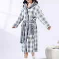 thumbnail image 5 of Fanxing Plaid Hooded Robe for Women Plush Fleece Quick Dry Bathrobes with Pockets Casual Comfy Fuzzy Nightgown Housecoat Gray Free Size, 5 of 5