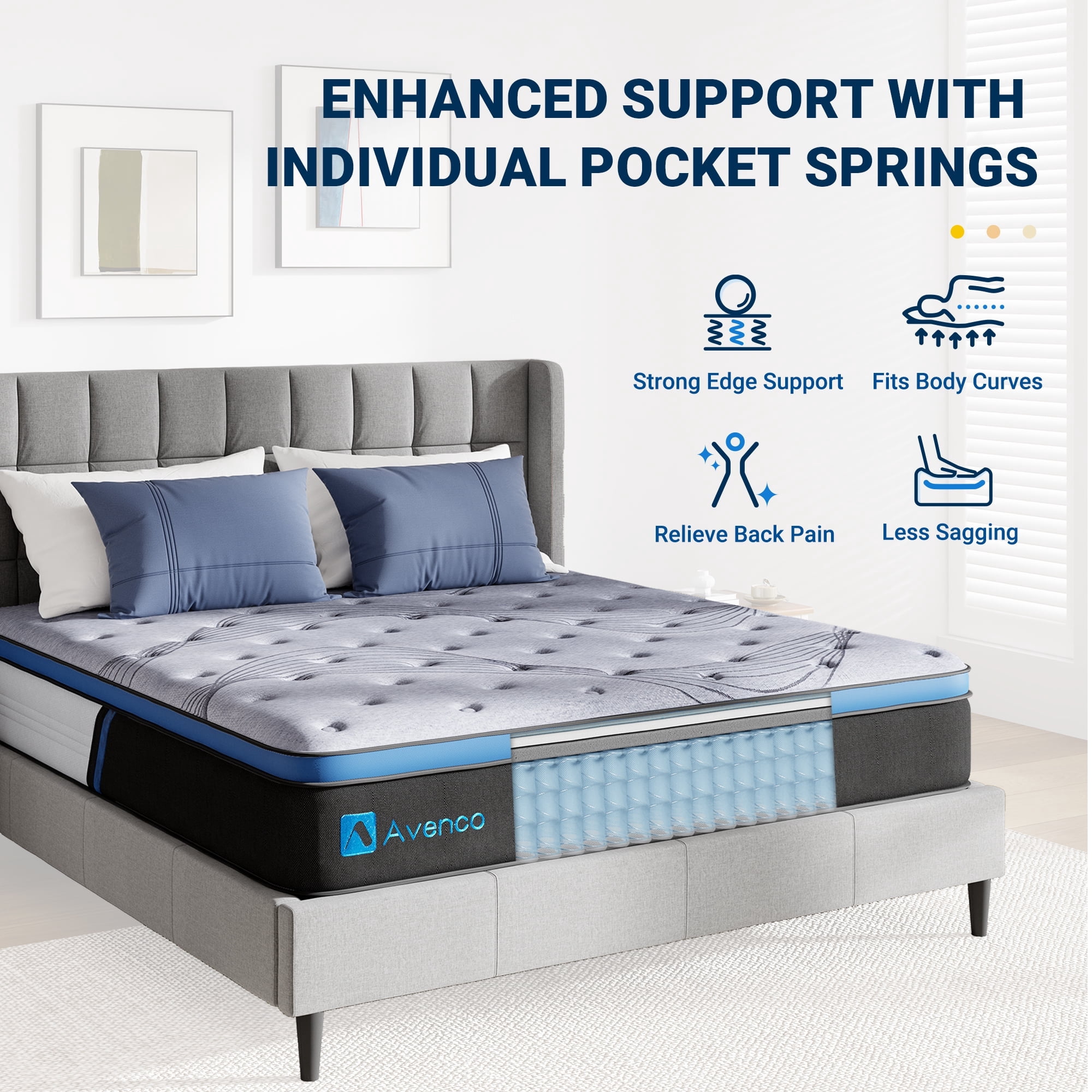 Avenco King Size Hybrid Mattress in a Box 12 Inch, Medium Firm