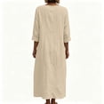 thumbnail image 5 of Hzzrkos Women Casual Vintage Loose Solid Color Three‑Quarter Sleeve V‑Neck Button‑Up Maxi Dress for Daily Vacation Beach Outdoor Occasions, 5 of 6