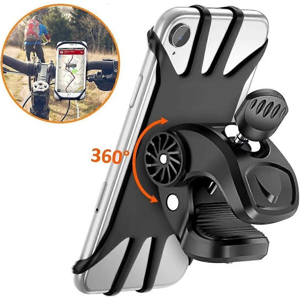KAIYANG Soporte para teléfono de bicicleta con rotación de 360 grados para iPhone, todos los teléfonos de 4,5 a 6,5 pulgadas, universal, de silicona, ajustable para motocicleta, color negro