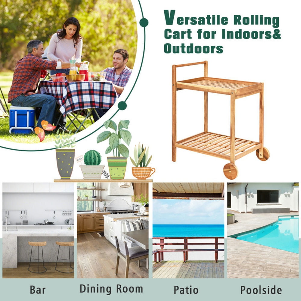 Finihen Rolling Cart, Kitchen Island Cart, 2-Tier Rolling Kitchen Island Serving Cart with Legs and Handle, for Kitchen, Dining Room, Natural Finihen Rolling Cart, Kitchen Island Cart, 2-Tier Rolling Kitchen Island Serving Cart with Legs and Handle, for Kitchen, Dining Room, Natural