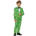 thumbnail image 2 of Xoenoiee Green Lucky Shamrock Print Boys Suit 2 Piece Slim Fit Kids Tuxedo Suit St. Patrick's Day Formal Wedding Outfit Blazer Pants Set Dresswear, Size 11-12 Years, 2 of 7