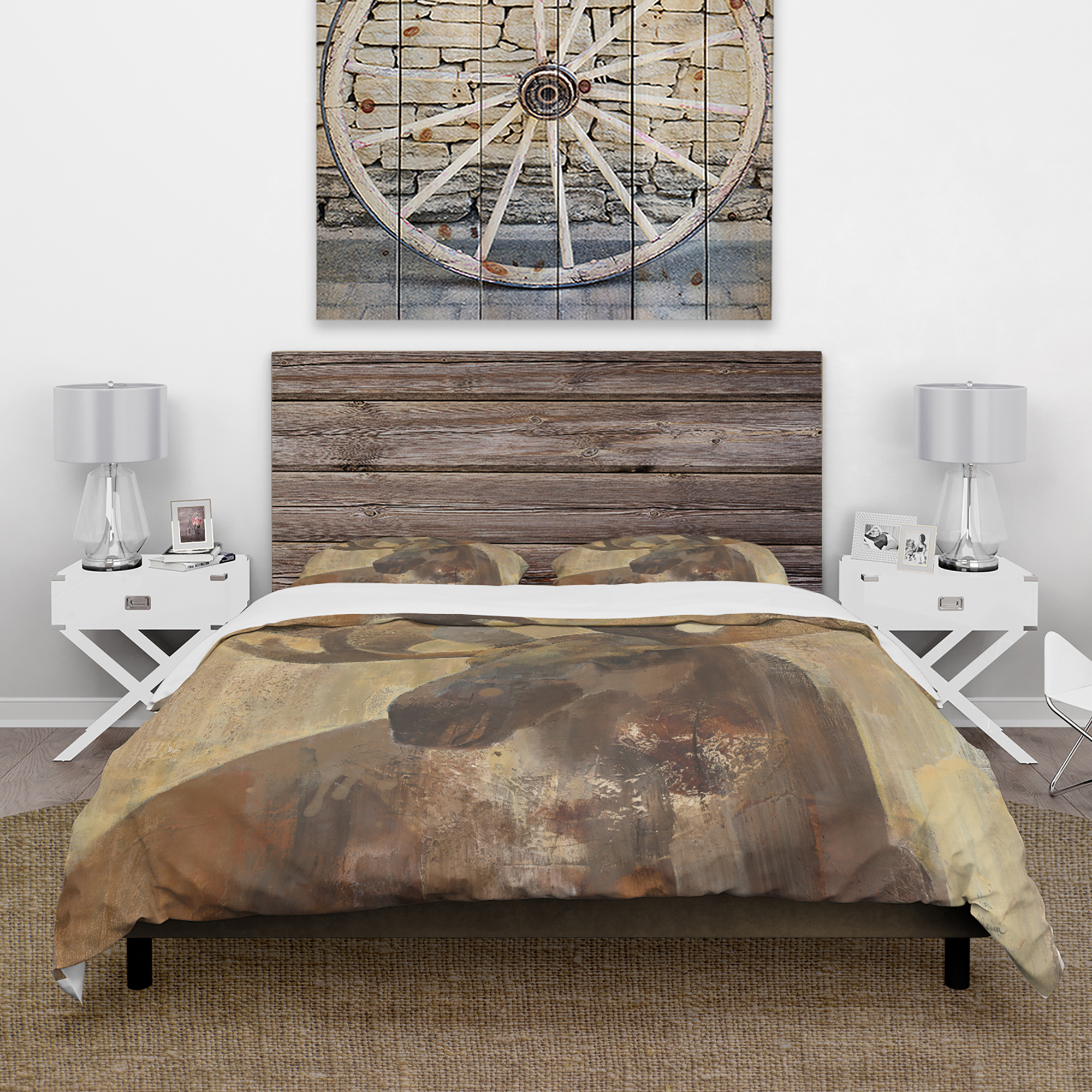 Designart 'Into the Wild Gold Moose' Farmhouse Duvet Cover Set