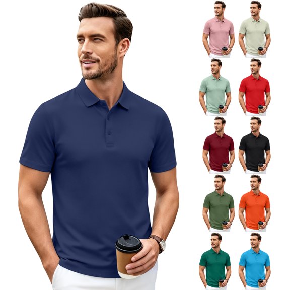Mens Casual Polo Shirts Short Sleeve Classic 3 Button Golf Shirt Summer Soft Breathable Plain Collared Tee Business Summer Top