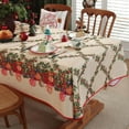 thumbnail image 4 of Christmas Tablecloth Water Oil Proof Holly Berry Cardinal Ribbon Bell Pine Cone Table Cloth, Fabric Xmas Table Cover for Holiday, Winter, Santa, Dinner Party, 4 of 7