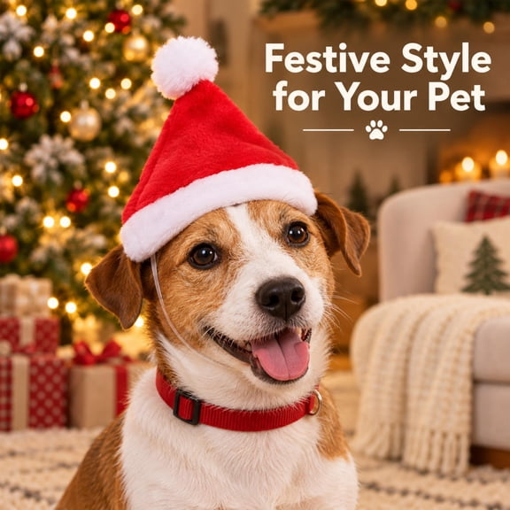 Kumdkd Mini Santa Hat, Red and White Coral Fleece, Adjustable, for Dog Cat Puppy Christmas Photo Prop