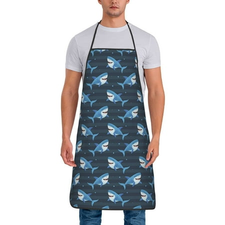 

Matuu Funny Sharks for Cooking Apron for Men and Women Adjustable Strap and Waist Ties for Baking Cooking Gardening