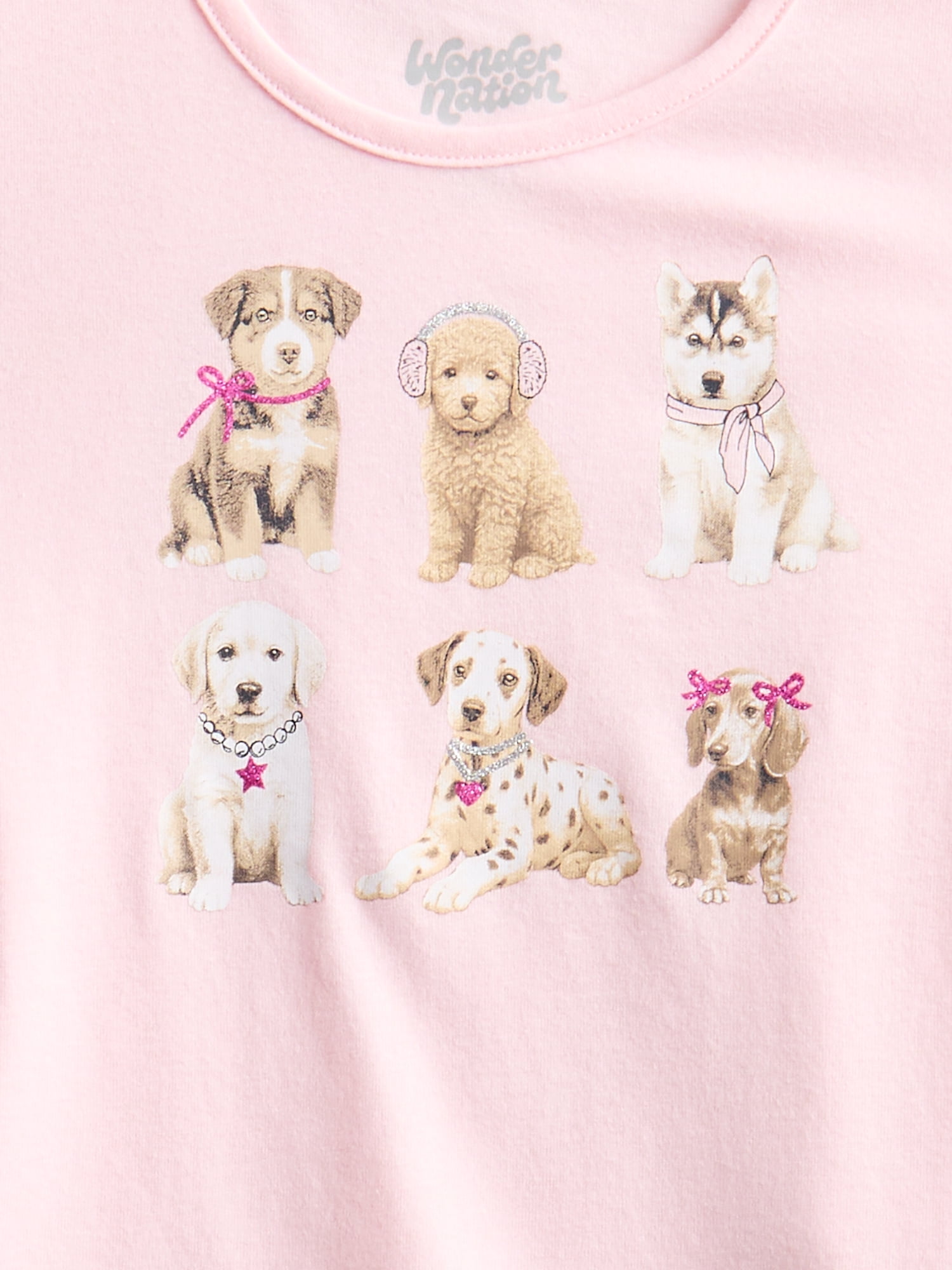 Wonder Nation Girls Graphic Tee with Short Puff Sleeves, Sizes 4-10