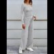 thumbnail image 5 of Conjuntos de Dos Piezas para Mujer, para Estar en Casa, para Otoño, con Suéter de Cuello Henley, Pantalones Anchos y Chándal Gris XL, 5 of 8