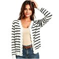 thumbnail image 2 of Karight Womens Striped Knit Cardigan Long Sleeve Scallop Trim Button Down Open Front Sweater, 2 of 7