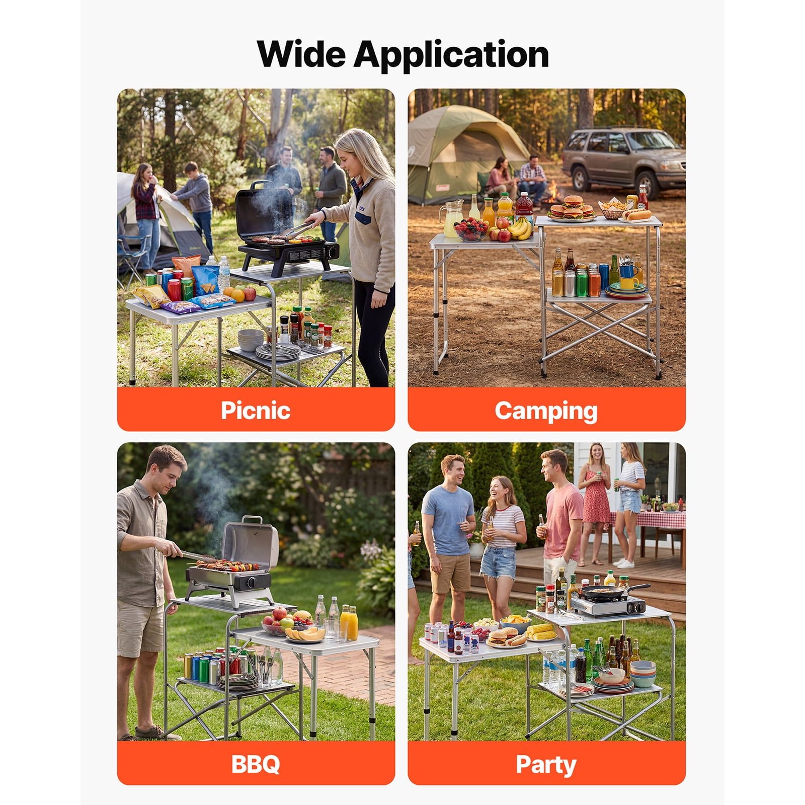 KFFKFF Portable Camping Kitchen Table with Foldable Design, Heat-Resistant Surface, Side Table, and Carry Bag, Perfect for Outdoor Cooking, Picnics, BBQs, and RV Adventures