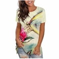 thumbnail image 1 of Mode Décontractée pour Femmes T-Shirt à Manches Courtes Col Rond Imprimé Papillon Numérique Blouse, 1 of 9