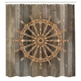 thumbnail image 3 of Ambesonne Wooden Shower Curtain, Nautical Ship Sea Wheel, 69"Wx70"L, Umber Brown, 3 of 5