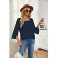 thumbnail image 4 of 3/4 Sleeve Tops for Women Casual Shirt Pleated Square Neck Tunic Blouse Dressy Split sleeve Loose T Shirts(Navy S), 4 of 6