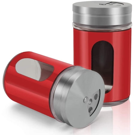 2pcs Salt and Pepper Shakers,Stainless Steel Shaker for Salt Powder Sugar Cinnamon Pepper, Spice Dispenser with Adjustable Pour Holes