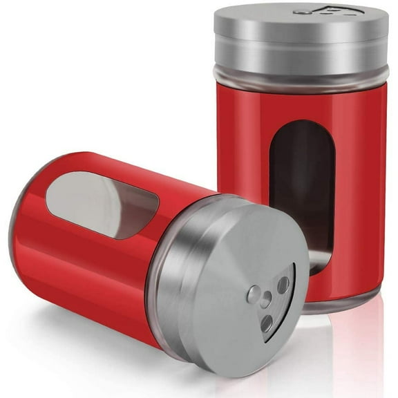 2pcs Salt and Pepper Shakers,Stainless Steel Shaker for Salt Powder Sugar Cinnamon Pepper, Spice Dispenser with Adjustable Pour Holes