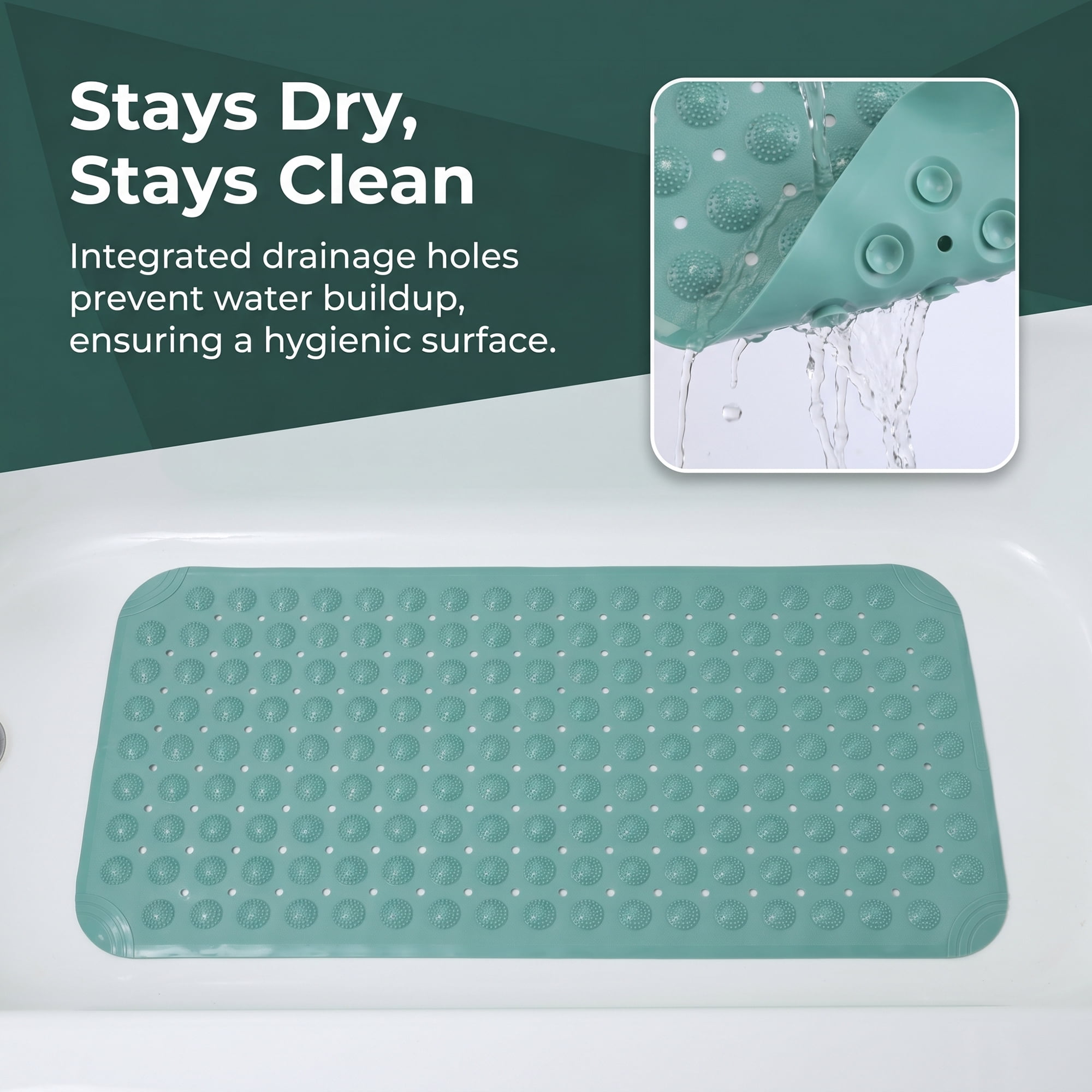 Unique Bargains Non Slip Quick Dry Machine Washable Bath Tub Mat Green 32" x 16"