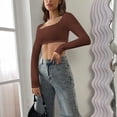 thumbnail image 4 of WCJM Y2K Long Sleeve Crop Top Women Square Neck Ribbed Slim Fitted Going Out Fall Fashion Women's Long Sleeve T-Shirt, 4 of 8