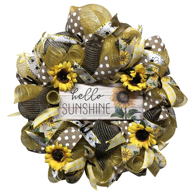 Corona De Abeja Girasol Arte De La Pared Decoración Abeja Día Corona Para El Hogar Granja Puerta Delantera Porche Decoración Monstrate HA035064-00