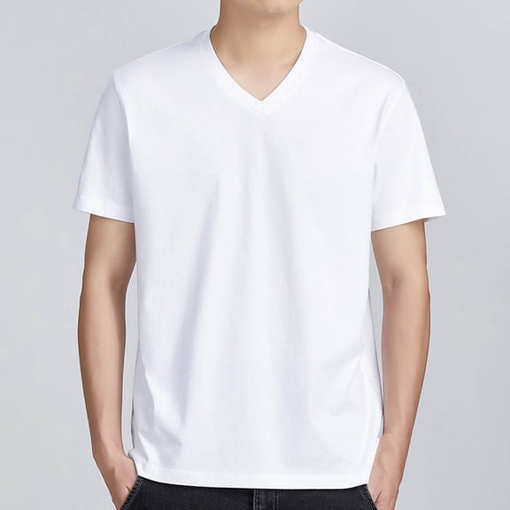Blmnix Big And Tall T shirts for Men Cotton T Shirts Pullover T-Shirt Short Sleeve White V-Neck Polo T Shirts for Men,XXXXL