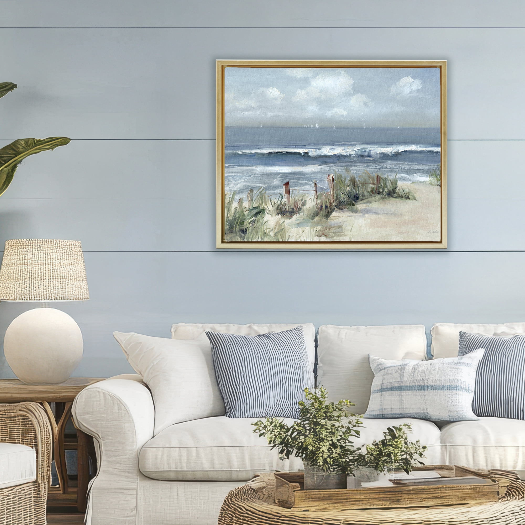 Stupell Industries Brushed Expression of Coast Gold Framed Floater Canvas Wall Art, design by Sally Swatland