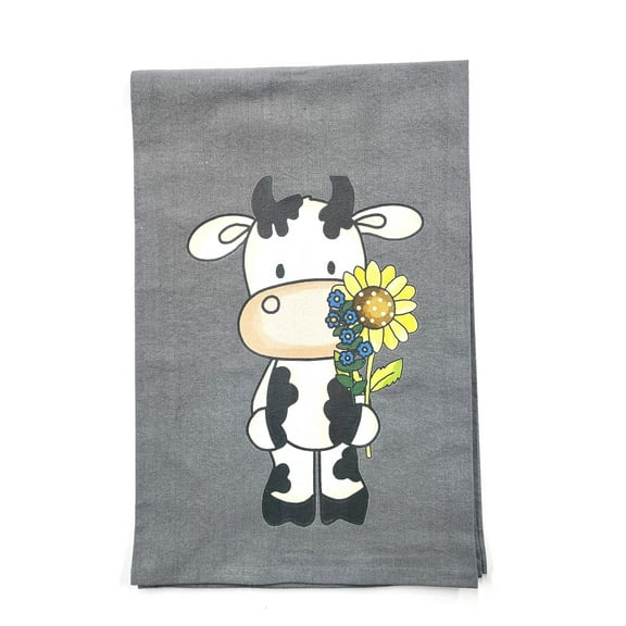Country Guernsey Cow 1 on Gray - Tea Towel - Flour Sack Towel - 100% Cotton - 9" x 13.5" - Kitchen- Baking - Camper - Gift - White Toner Digital Graphics - OKT023 …