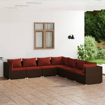 vidaXL 7 Piece Patio Lounge Set with Cushions Poly Rattan Brown
