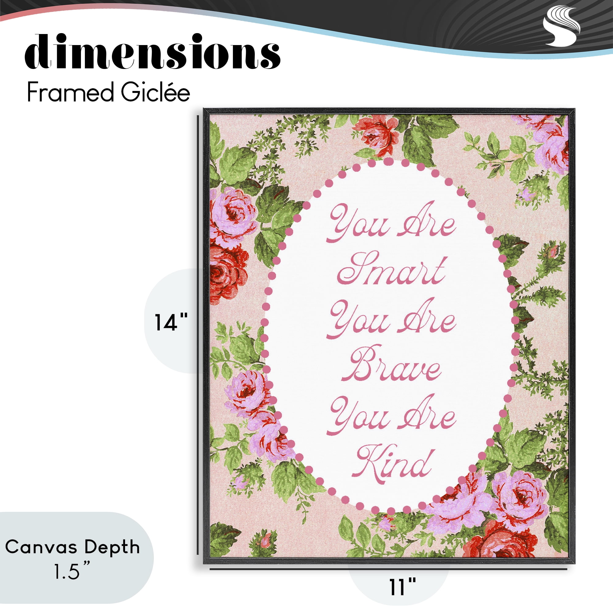 Stupell Industries Smart Brave & Kind with Vintage Florals Black Framed Giclee Art, design by Lil' Rue