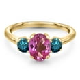 thumbnail image 3 of Gem Stone King 10K Yellow Gold Pink Mystic Topaz and Blue Diamond Engagement Ring for Women | 1.84 Cttw | Oval 8X6MM | Gemstone November Birthstone | Size 5, 3 of 6