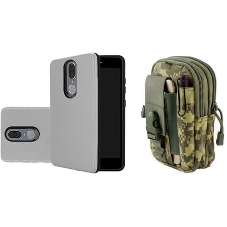 Bemz Grip Line Series Compatible with Coolpad Legacy (2019) Case with Slim Dual Rugged Protective Armor Cover (Gray), Tactical Travel Organizer Pouch (ACU Pixel Camo) and Atom